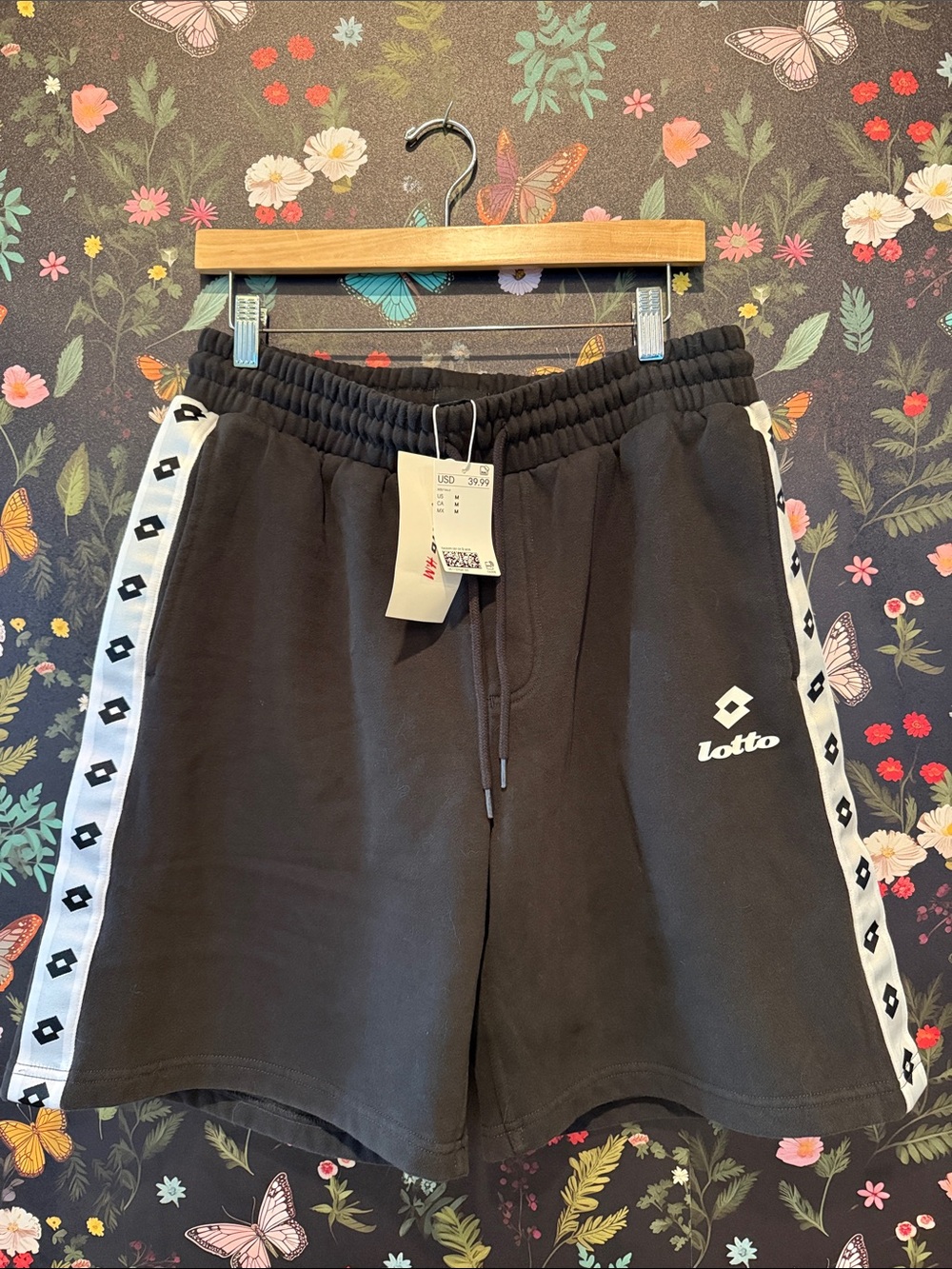 H&M Black Athletic Shorts with White Side Tape